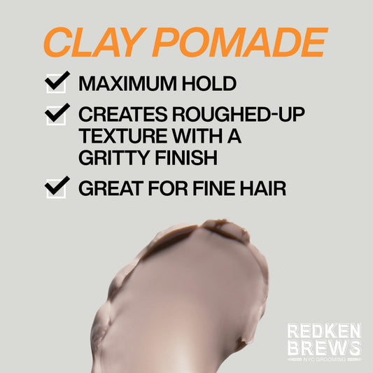 Redken Brews Hair Clay Pomade for Men – Maximum Hold Pomade for Styling 100ml